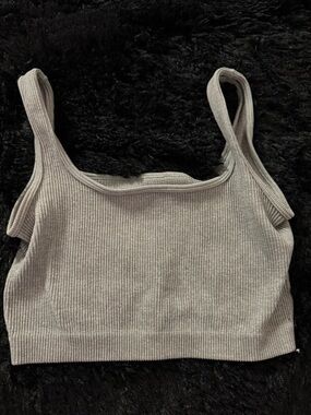 Ambiance Ribbed Crop Tank Top - Light Gray